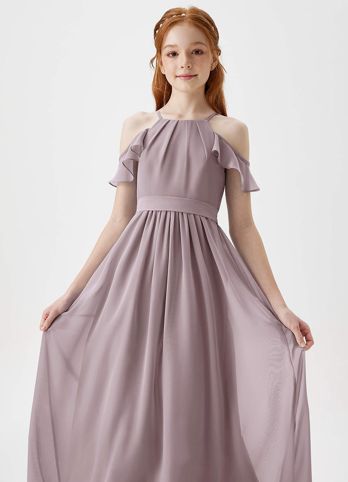 Azazie Chaya Junior Dusk A-Line Off the Shoulder Chiffon Dress image1