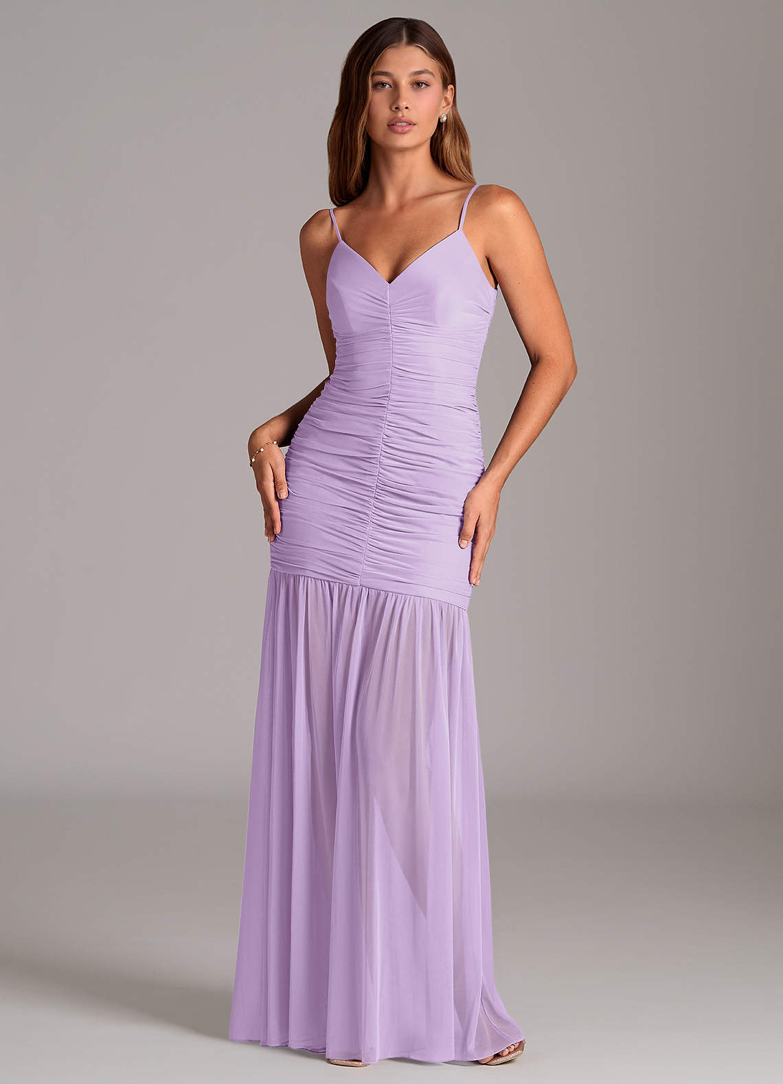 Azazie Aimie Vestidos de damas de honor Vestido de Lila de Malla de Corte Sirena image1