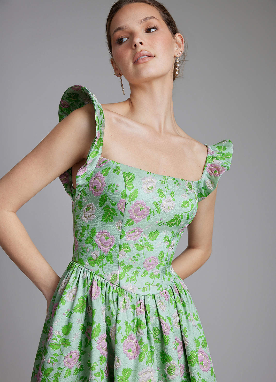 Azazie Ariyah Robes de demoiselle d'honneur Robe Trapèze en Brocart Corset Mauve Menthe image5