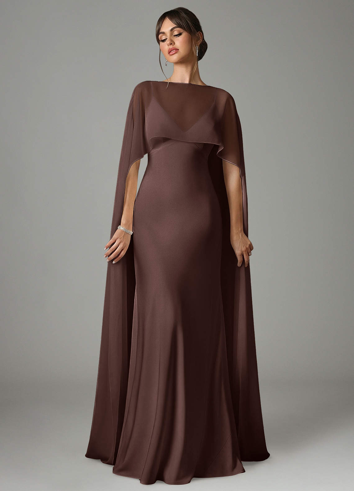 burgundy chiffon bridesmaid dress Split Ruffles Sleeves with Bowknot V-neck Chiffon Bridesmaid Dress main image 1