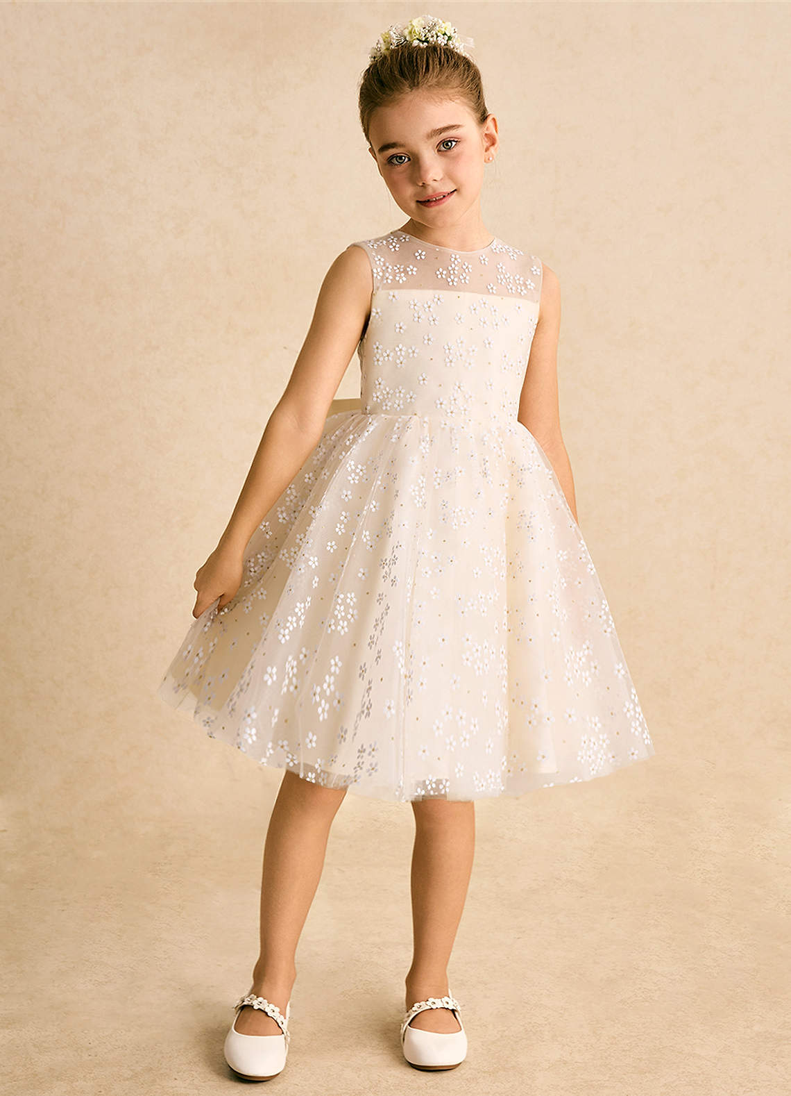 Azazie Snowdrop Flower Girl Dresses Champagne Ball-Gown Bow Tulle Dress image1