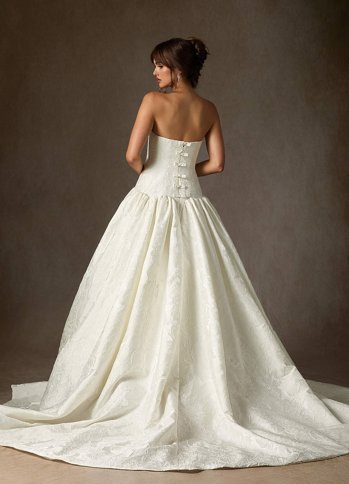 Azazie Gloria Wedding Dresses Antique White Ball-Gown Strapless Floral Jacquard Dress image1