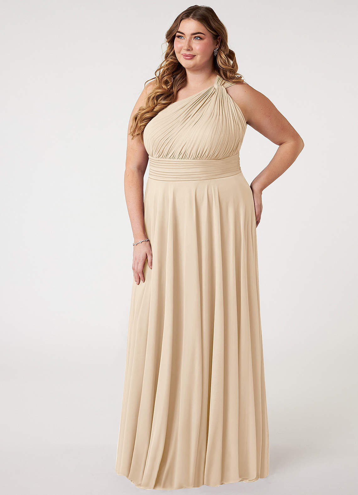 Azazie Charlize Jurken voor bruidsmeisjes Jurk van Mesh met A-Lijn One-Shoulder Champagne image7