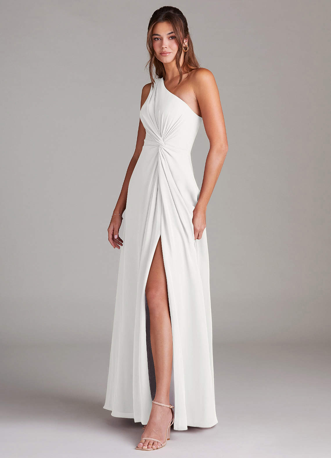 Azazie Brooke Jurken voor bruidsmeisjes Jurk van Chiffon met A-lijn One-shoulder Wit image4