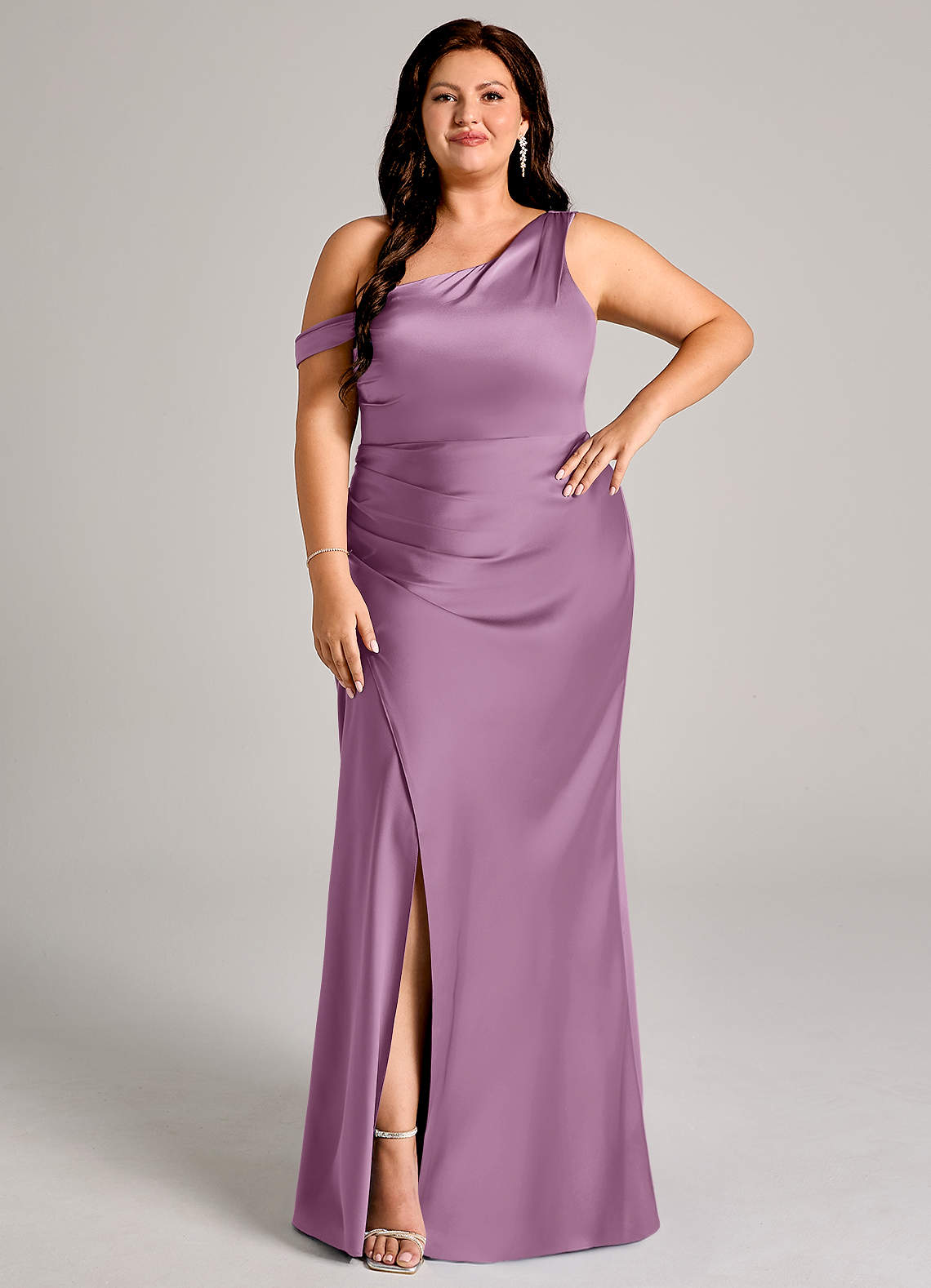 Azazie Madelyn Bridesmaid Dresses Wisteria Mermaid One Shoulder Stretch Satin Convertible Dress image1