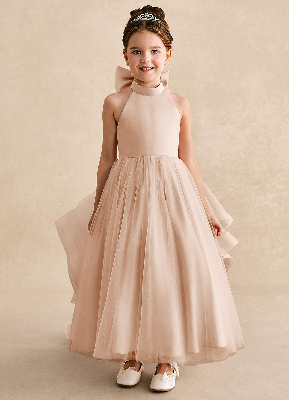 Azazie Bev Flower Girl Dresses English Rose A-Line Convertible Tulle Dress image2