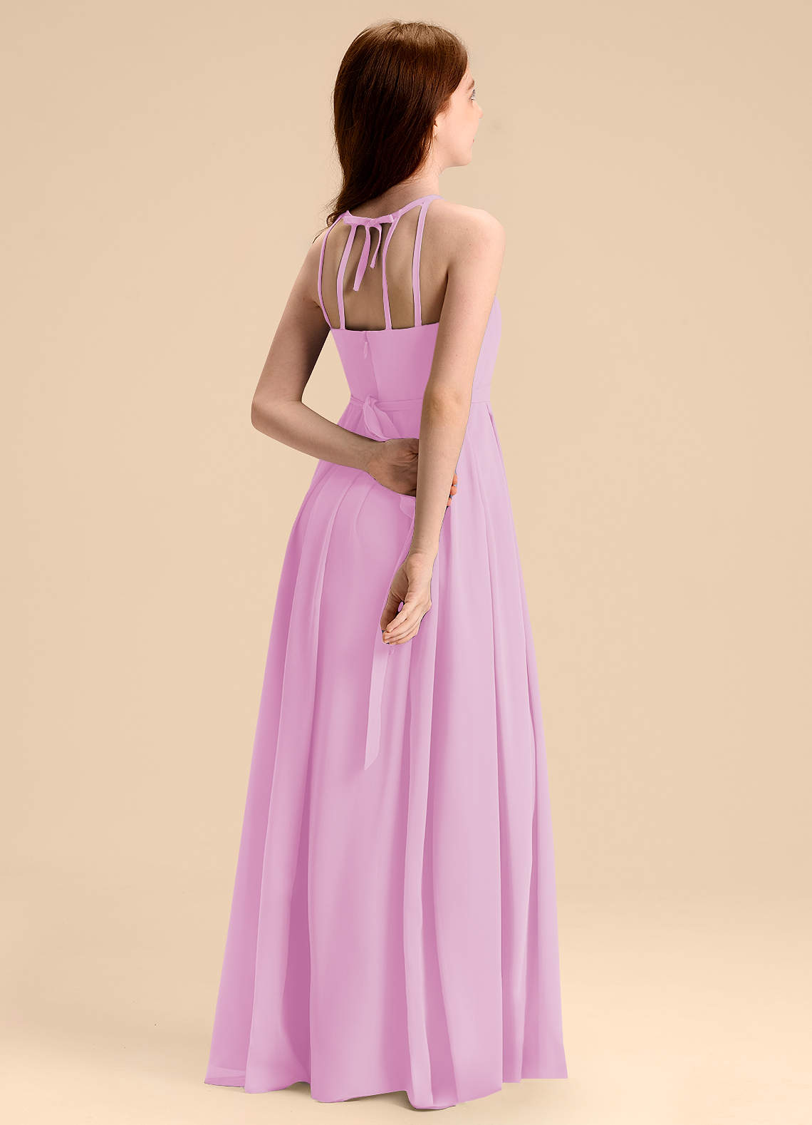 Azazie Arianthe Junior Vestido de Rosa Caramelo de Gasa de Corte en A con Plisado image1