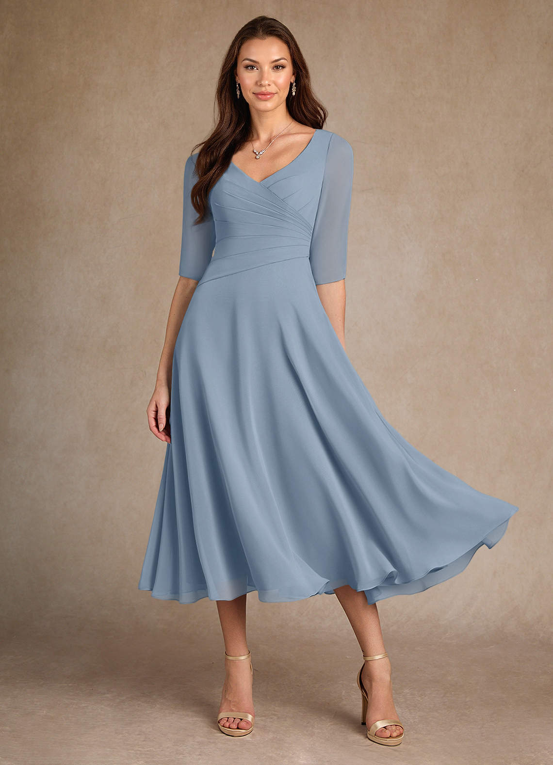 Azazie Durant vestidos de madre de la novia Vestido de Azul Polvoriento de Gasa de Corte En A con Plisado image1