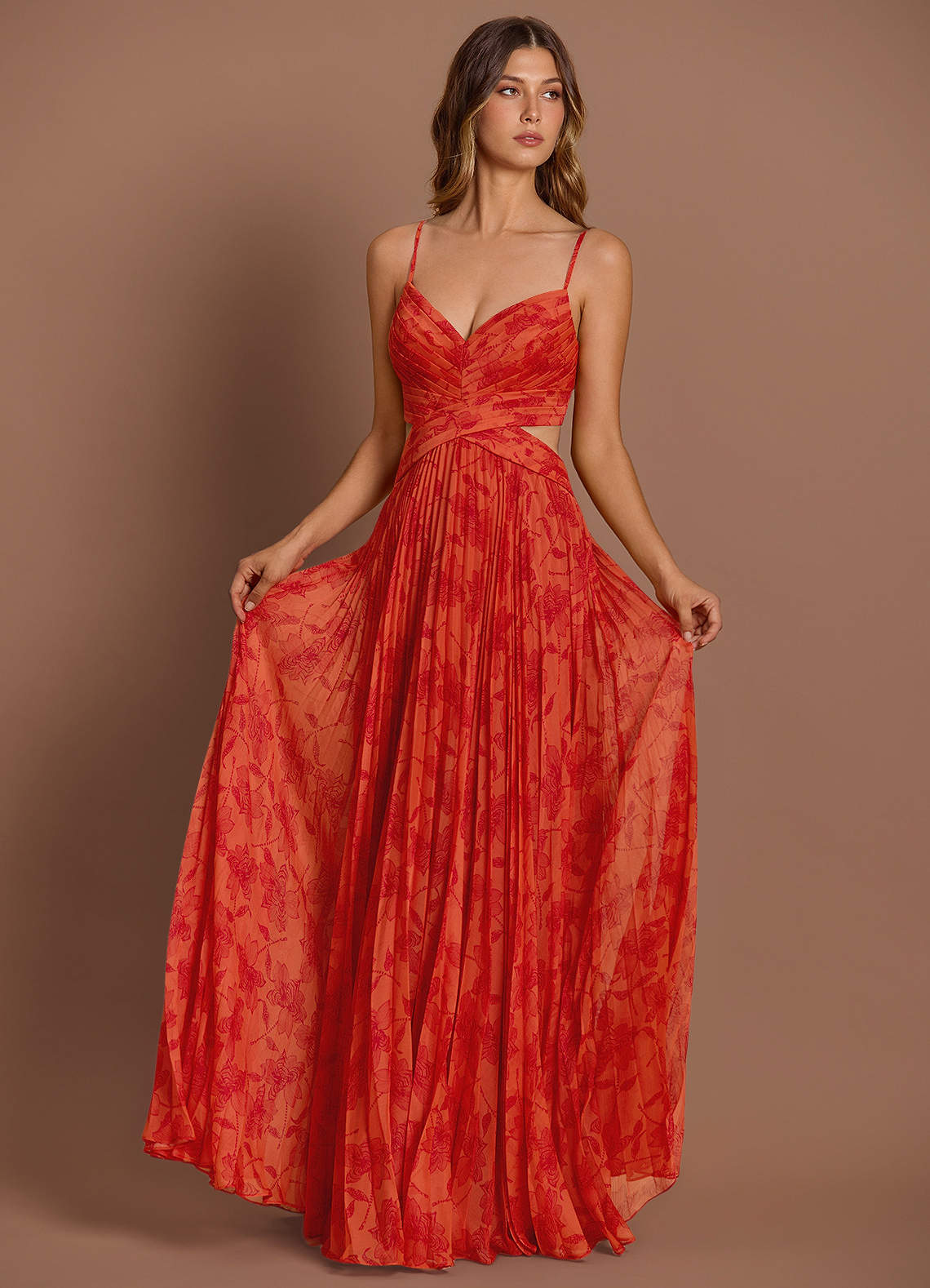 Mariselle Tangerine Pleated Maxi Dress image1