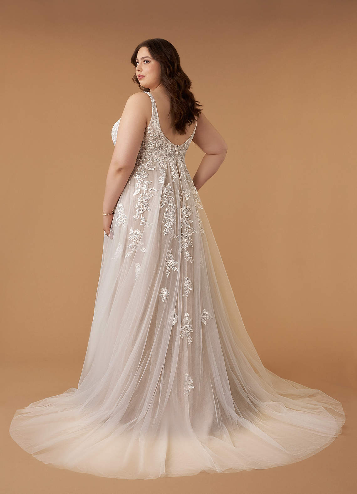 Azazie Sorella Wedding Dresses Diamond White Caramel A-Line V-Neck Sequins Tulle Dress image8