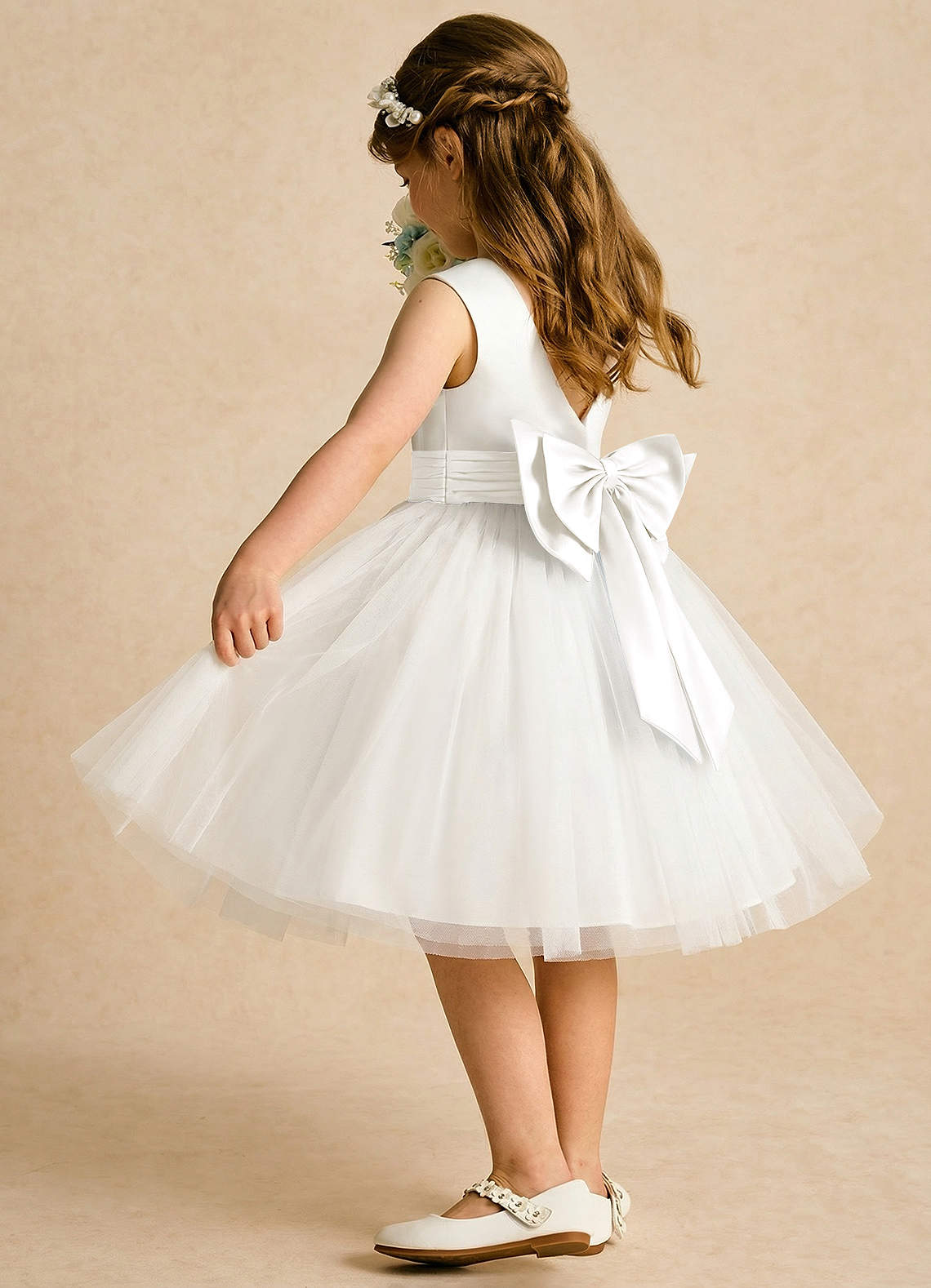 Azazie Sosie Flower Girl Dresses Ivory A-Line Pleated Tulle Dress image3