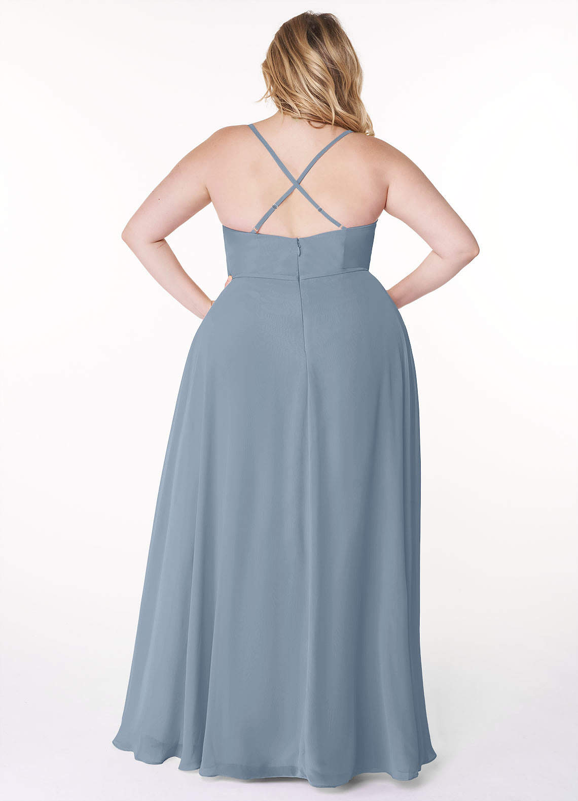Azazie Naeem Bridesmaid Dresses Dusty Blue A-Line V-Neck Ruffle Chiffon Dress image7