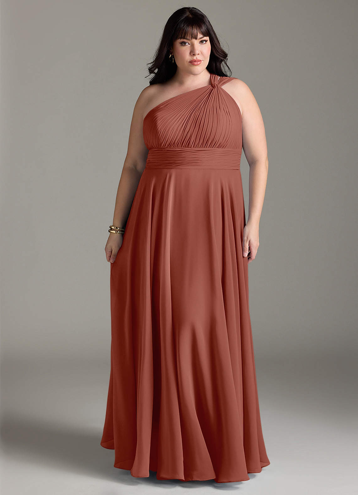 Azazie Charlize Bridesmaid Dresses Auburn A-Line One Shoulder Chiffon Dress image6