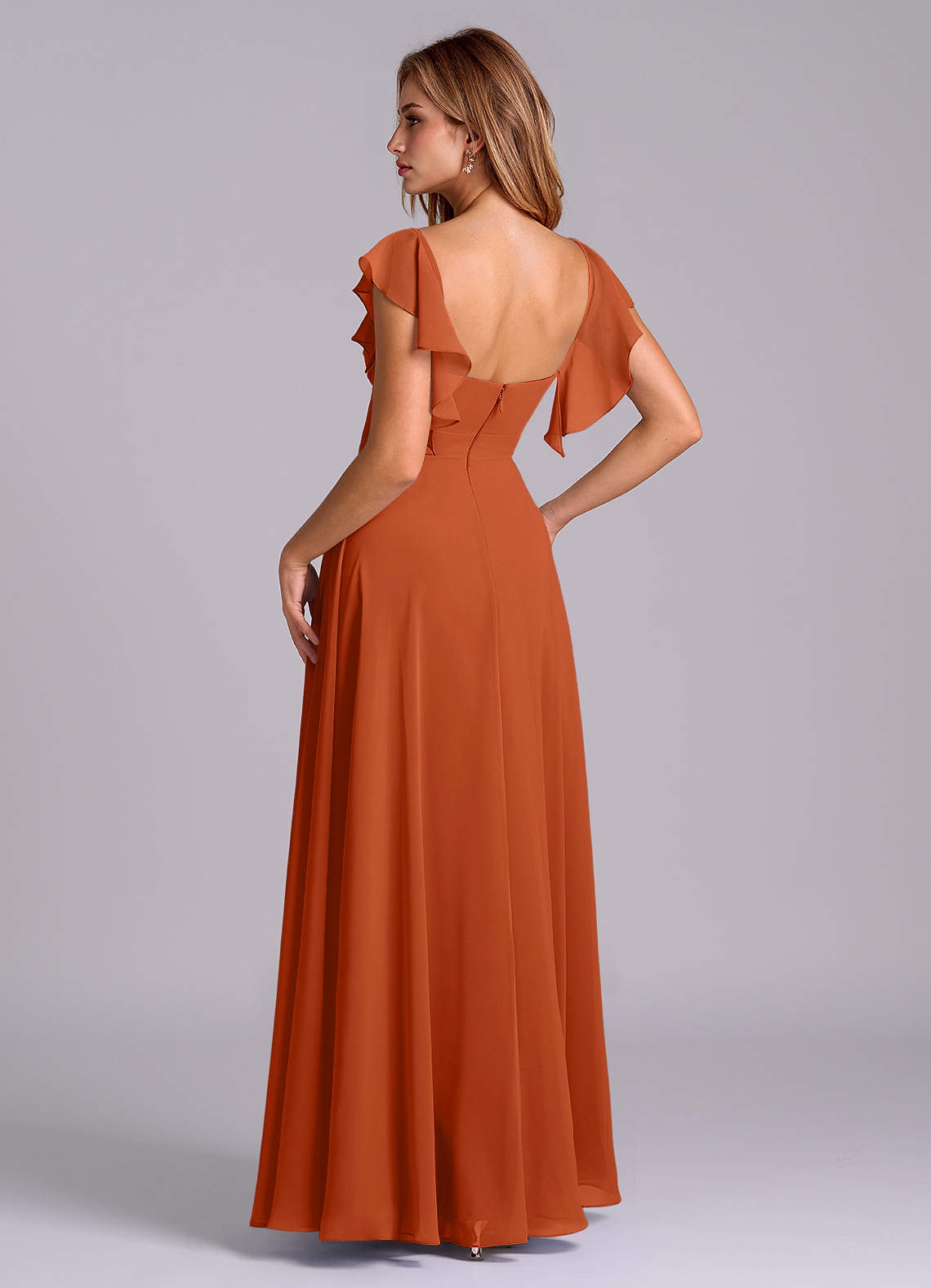 Azazie Leilani Bridesmaid Dresses Burnt Orange A-Line Pleated Chiffon Dress image4