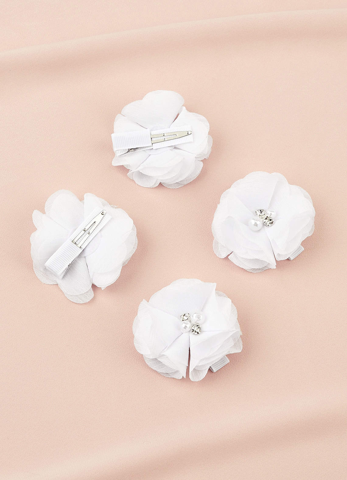 front Four-Piece White Flower Girl Hair Clip Set