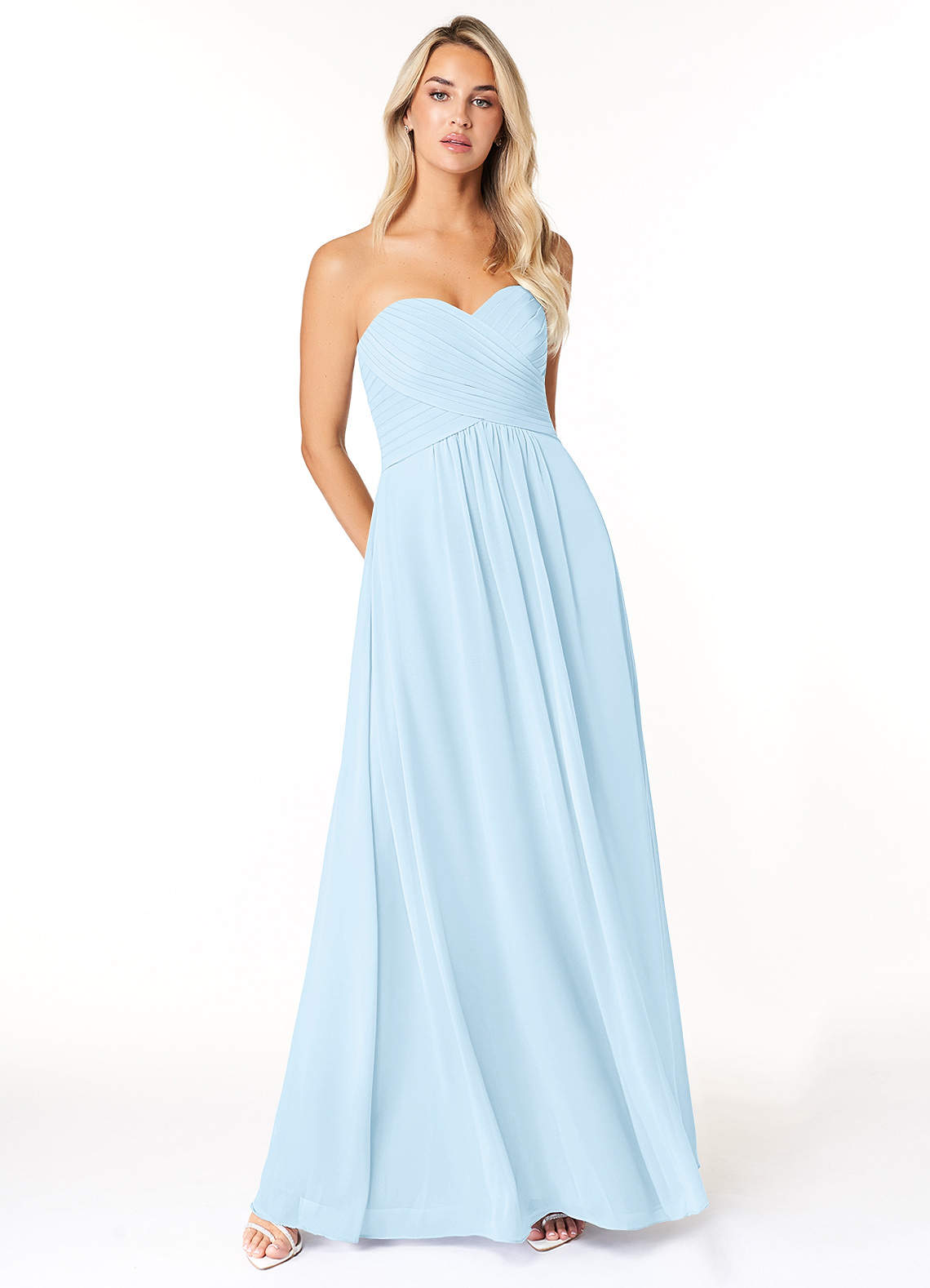Azazie Yazmin Robes de demoiselle d'honneur Robe Trapèze Convertible en Mousseline de soie Encolure en Forme de Cœur Bleu Ciel image1