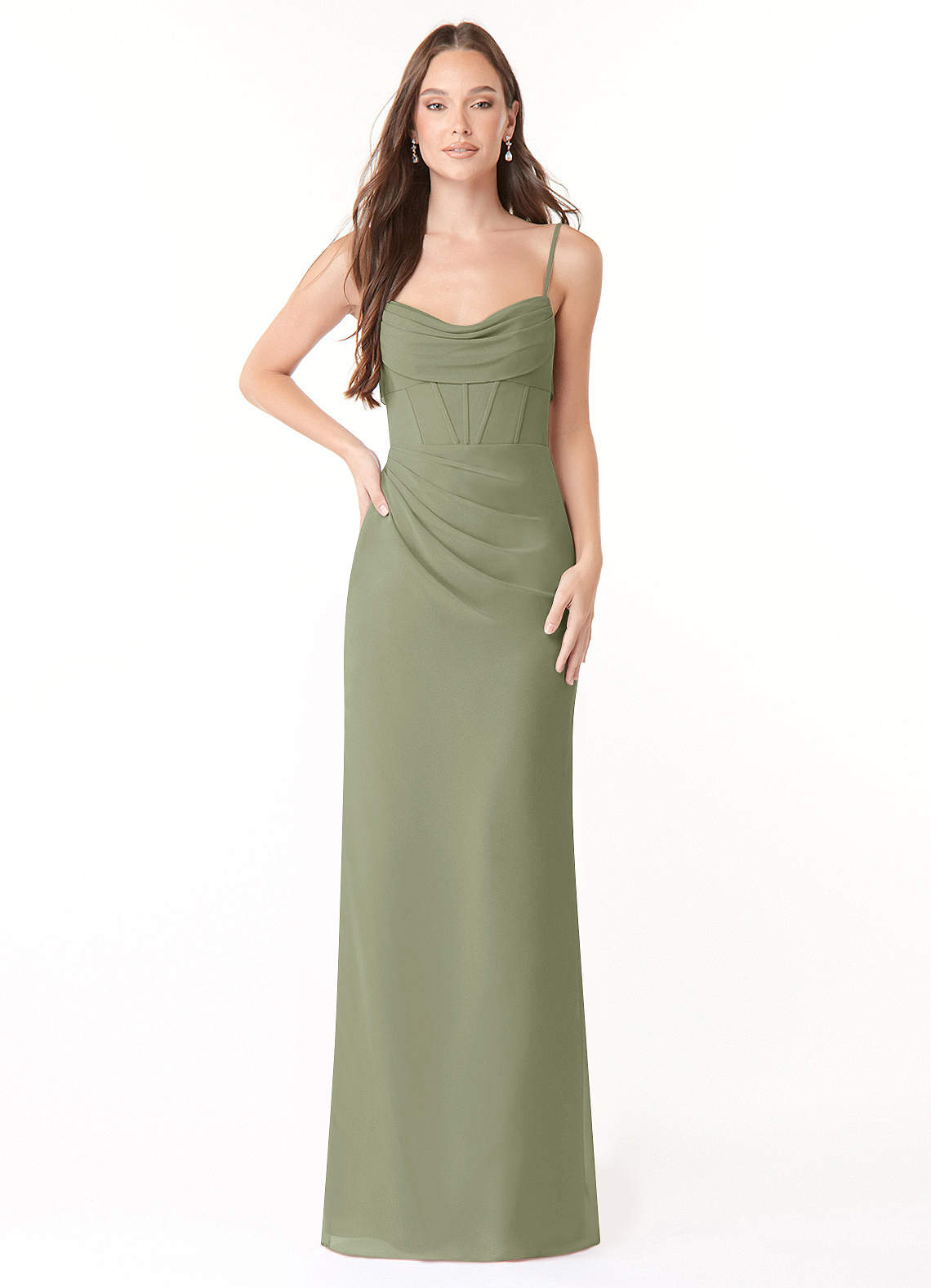 Azazie Mai Bridesmaid Dresses Pistachio Sheath Pleated Chiffon Dress image1