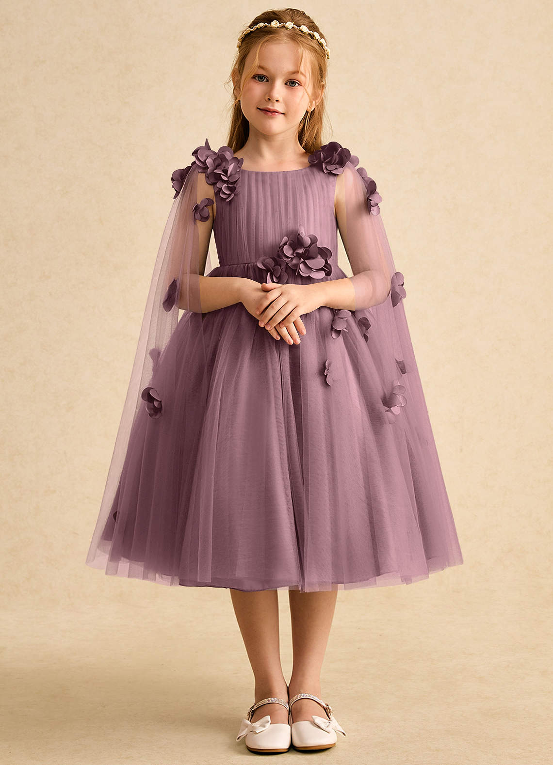 Azazie Staria Robe Demoiselle D'honneur Fillette Robe Princesse en Tulle Rayé Mauve Vintage image1