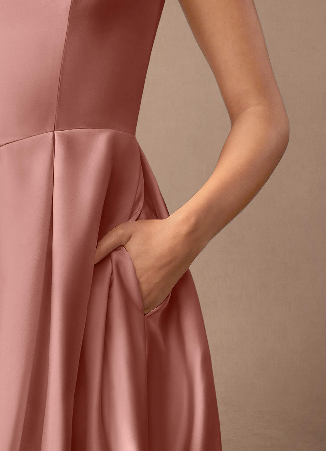 Azazie Fulton Mother of the Bride Dresses Rosette A-Line Pleated Stretch Satin Dress image6