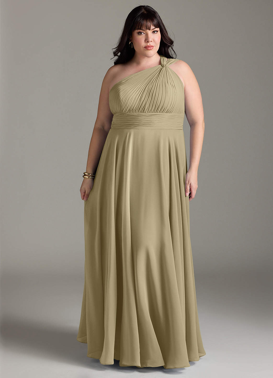 Azazie Charlize Bridesmaid Dresses Moss Green A-Line One Shoulder Chiffon Dress image1