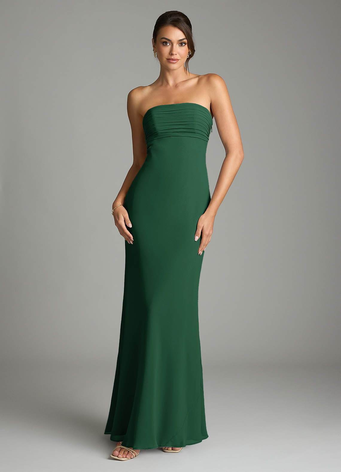 Azazie Mermaid Strapless Floor-Length Chiffon Bridesmaid Dresses - Dark Green