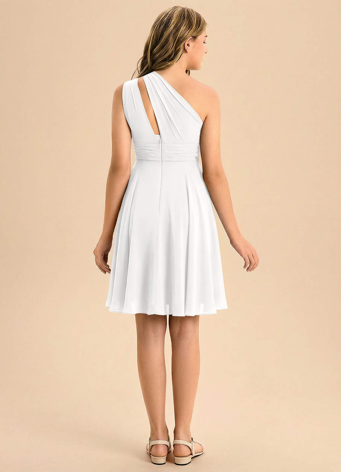 Azazie Charlize Junior Jurk van Chiffon met A-Lijn Geplooid Wit image1