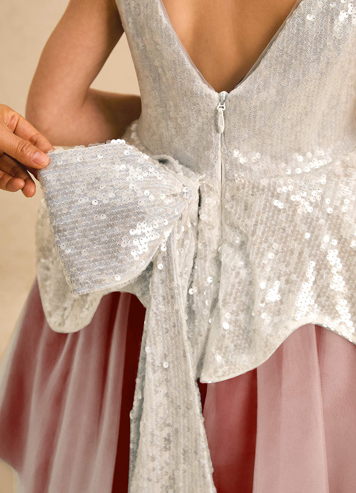 terracotta sequin dress [Final Sale] Terracotta Sheer Sleeve A-Line Floor Length Sequin Formal Dress For Brides Terracotta / XS / N4