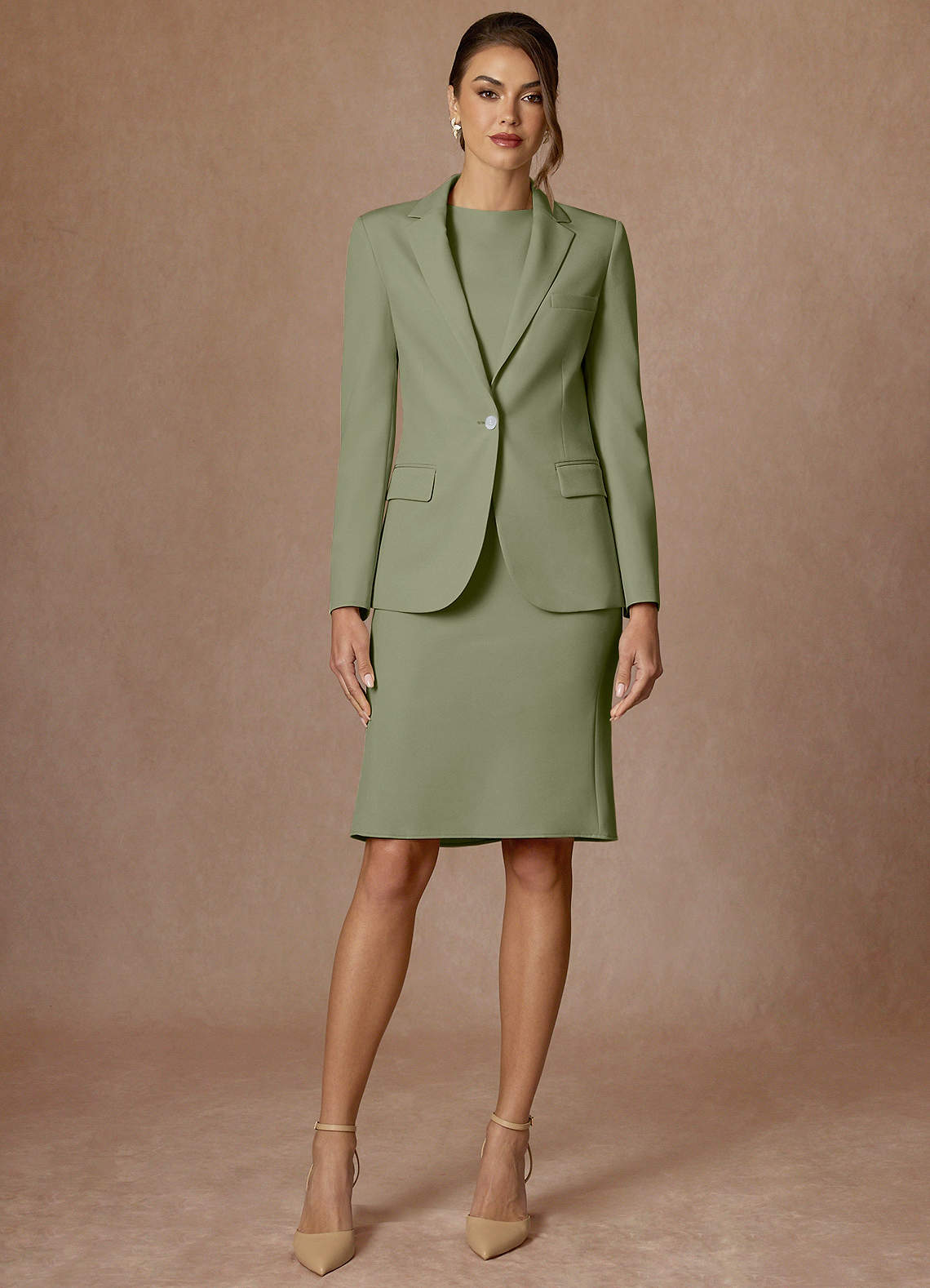front Kennedy Pistachio Structured Stretch Dress