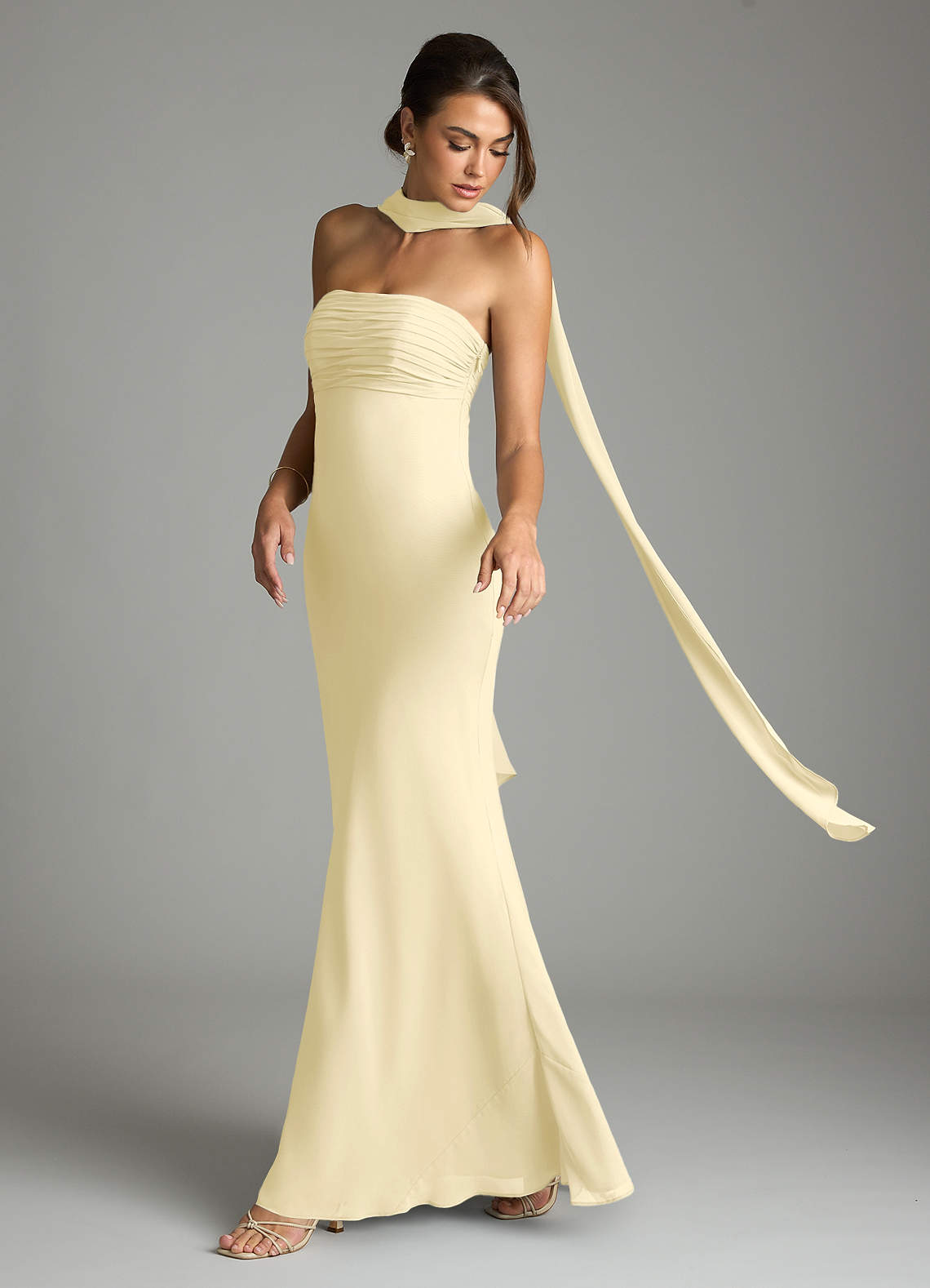 Azazie Saylor Jurken voor bruidsmeisjes Jurk van Chiffon met Zeemeermin Strapless Citroensorbet image7