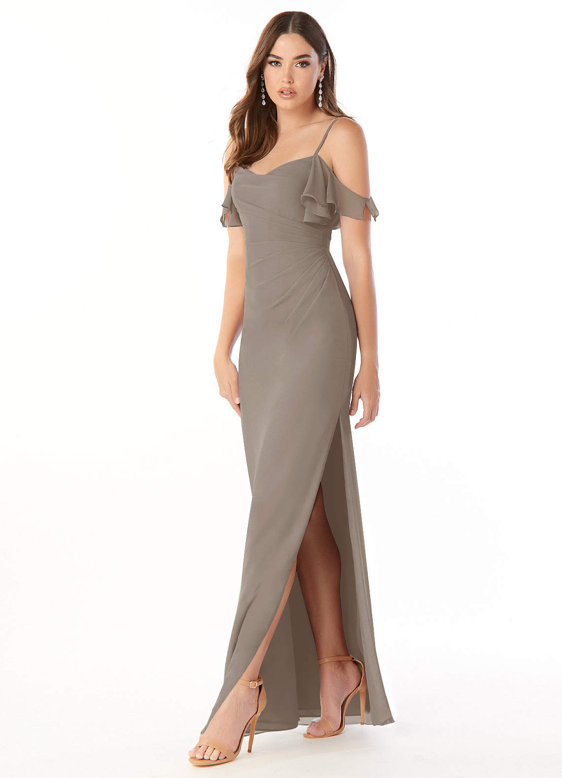 Azazie Emeralda Vestidos de damas de honor Vestido de Gris Pardo de Gasa de Recto con Vestidos sin tirantes image1