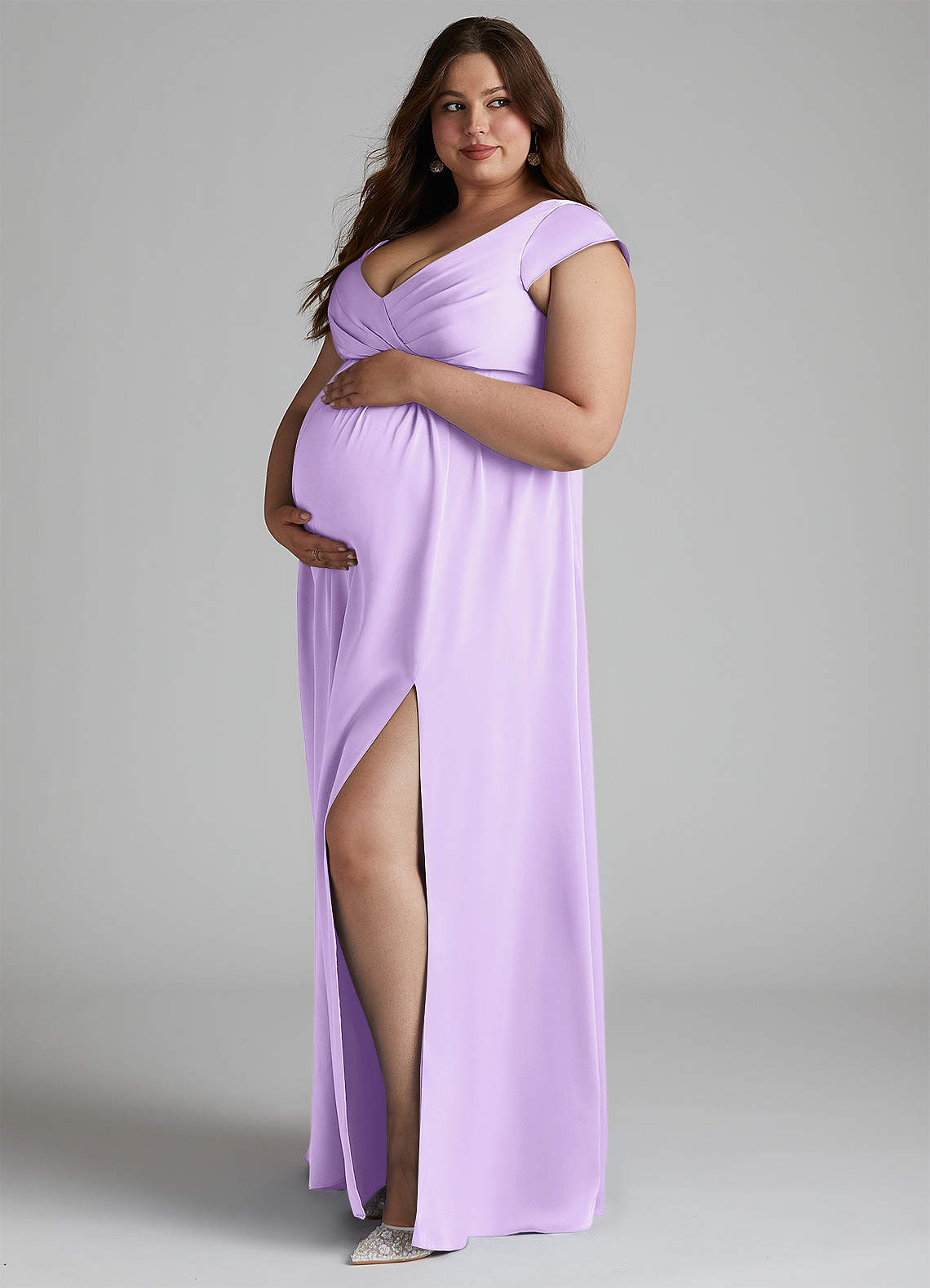 Azazie Allessia Maternity Bridesmaid Dresses A-Line Pleated Stretch Satin Floor-Length Dress image1