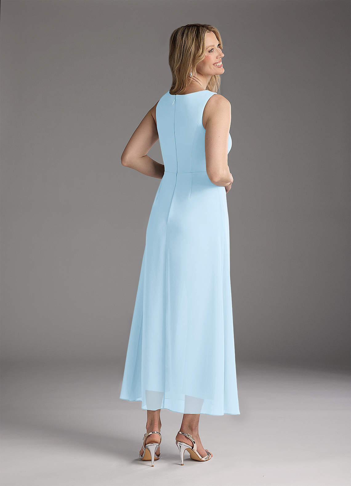 Azazie Anitta Mother of the Bride Dresses Sky Blue Jumpsuit/Pantsuit Pleated Stretch Crepe Dress image4