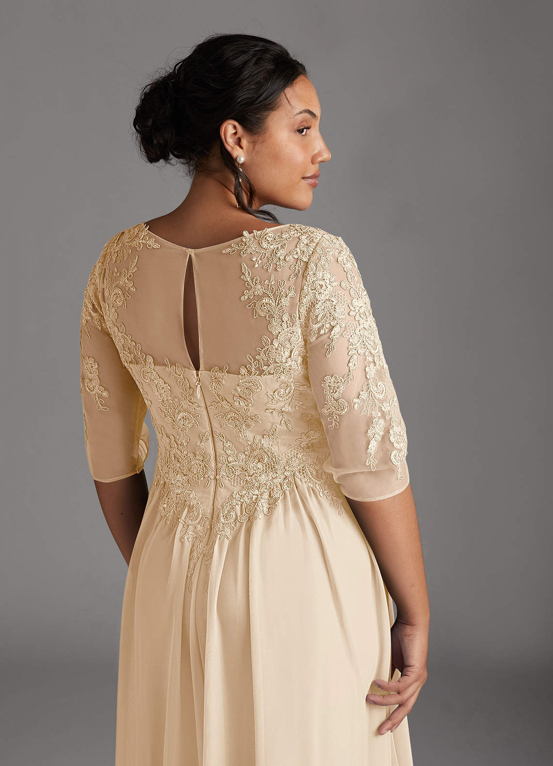 Azazie Harriet Mother of the Bride Dresses Champagne A-Line Scoop lace Mesh Dress image7