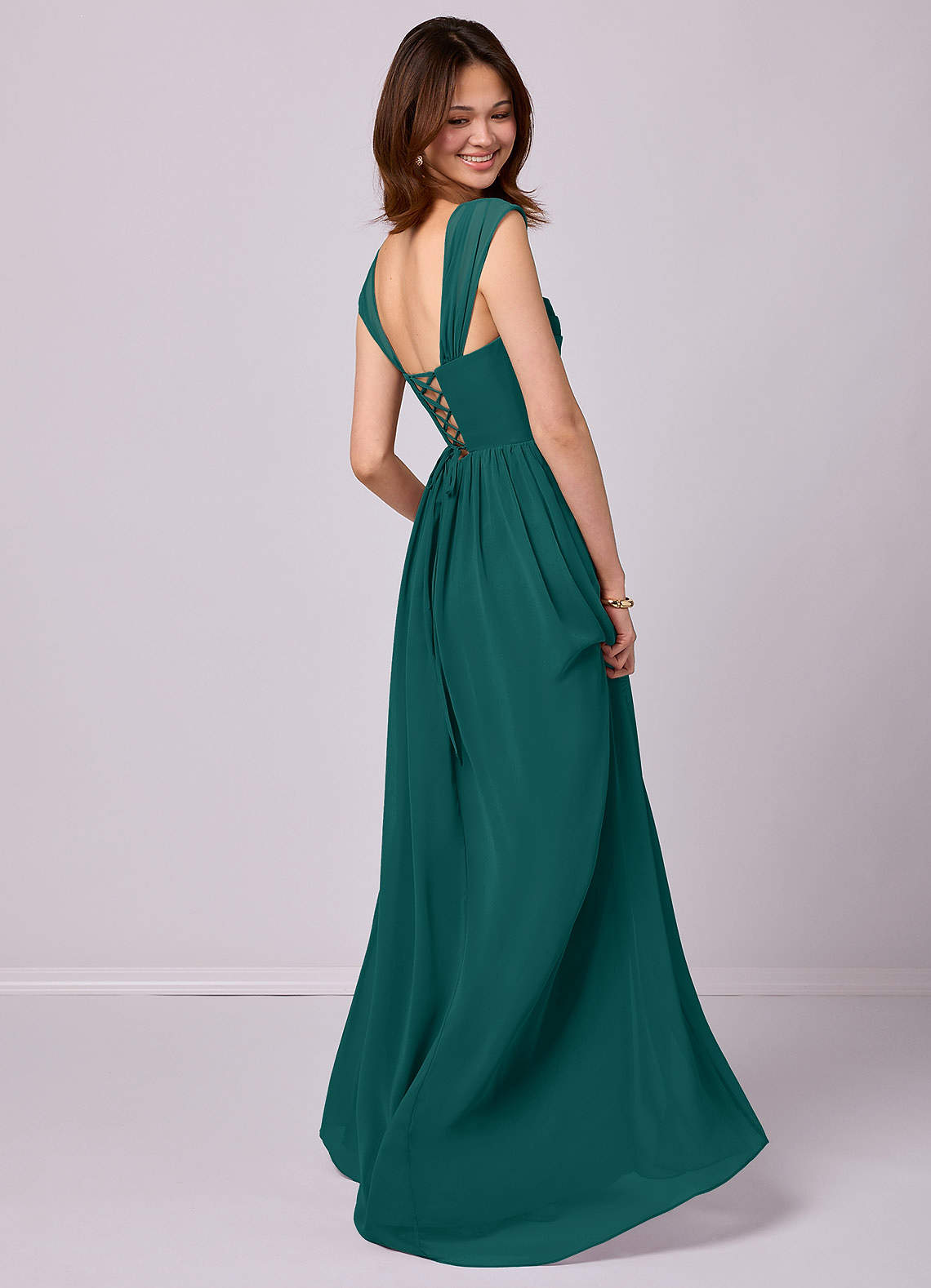 Barbie ♥ Azazie Bridesmaid Dresses Peacock A-Line Corset Chiffon Dress image3