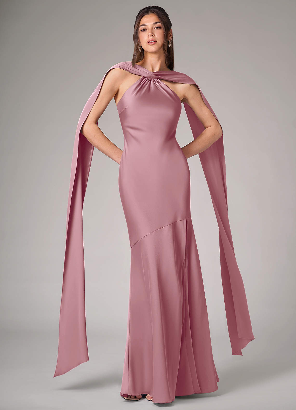 Azazie Kinsley Bridesmaid Dresses Vintage Mauve Mermaid Side Slit Stretch Satin Dress image1