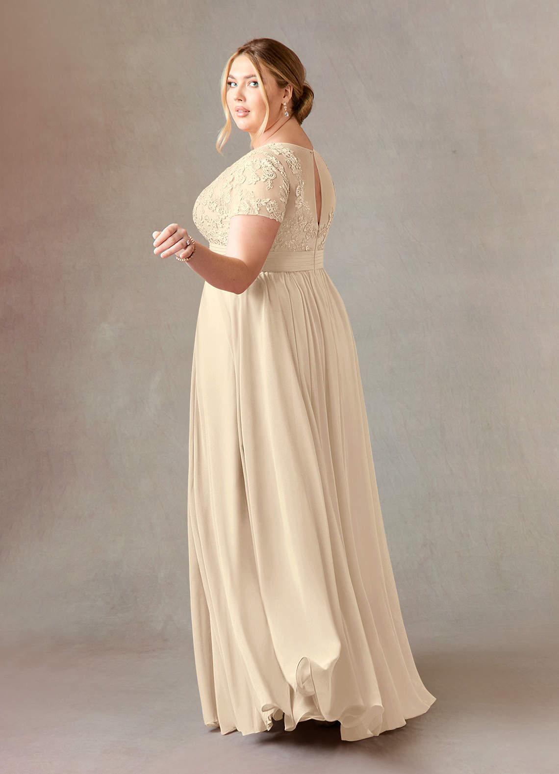 Azazie Annette Mother of the Bride Dresses Champagne A-Line Lace Chiffon Dress image9