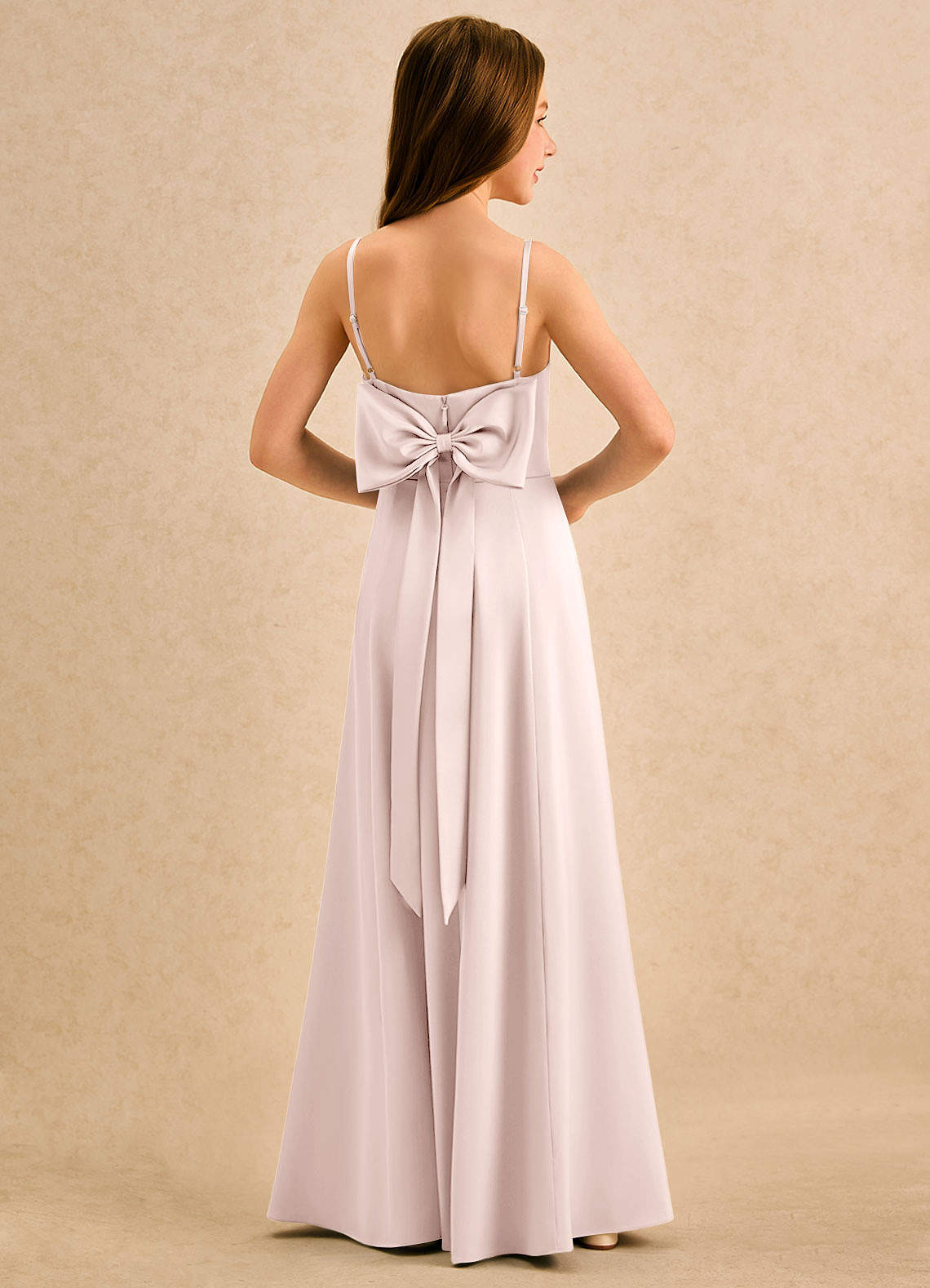 Azazie Chamomile Girls Formal Blushing Pink A-Line Pleated Stretch