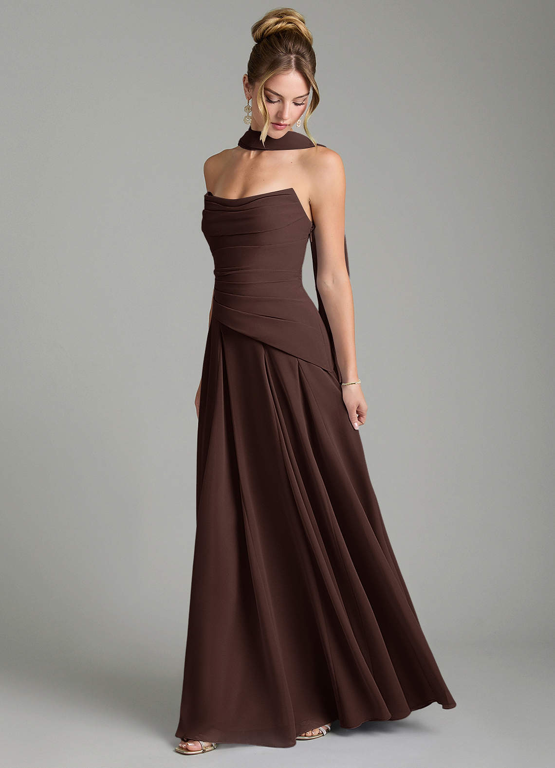 Azazie Gabriela Brautjungfernkleider Eine Linie Korsett Chiffon Kleid Ganache image3