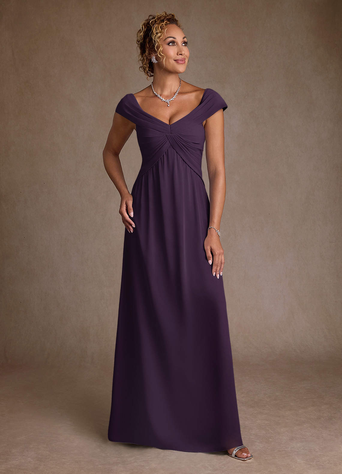 Azazie Myrtle Mother of the Bride Dresses Plum A-Line Pleated Chiffon Dress image1