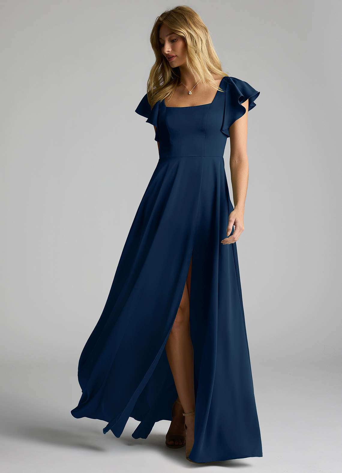 Azazie Bondi Bridesmaid Dresses Dark Navy A-Line Bow Stretch Satin Dress image5