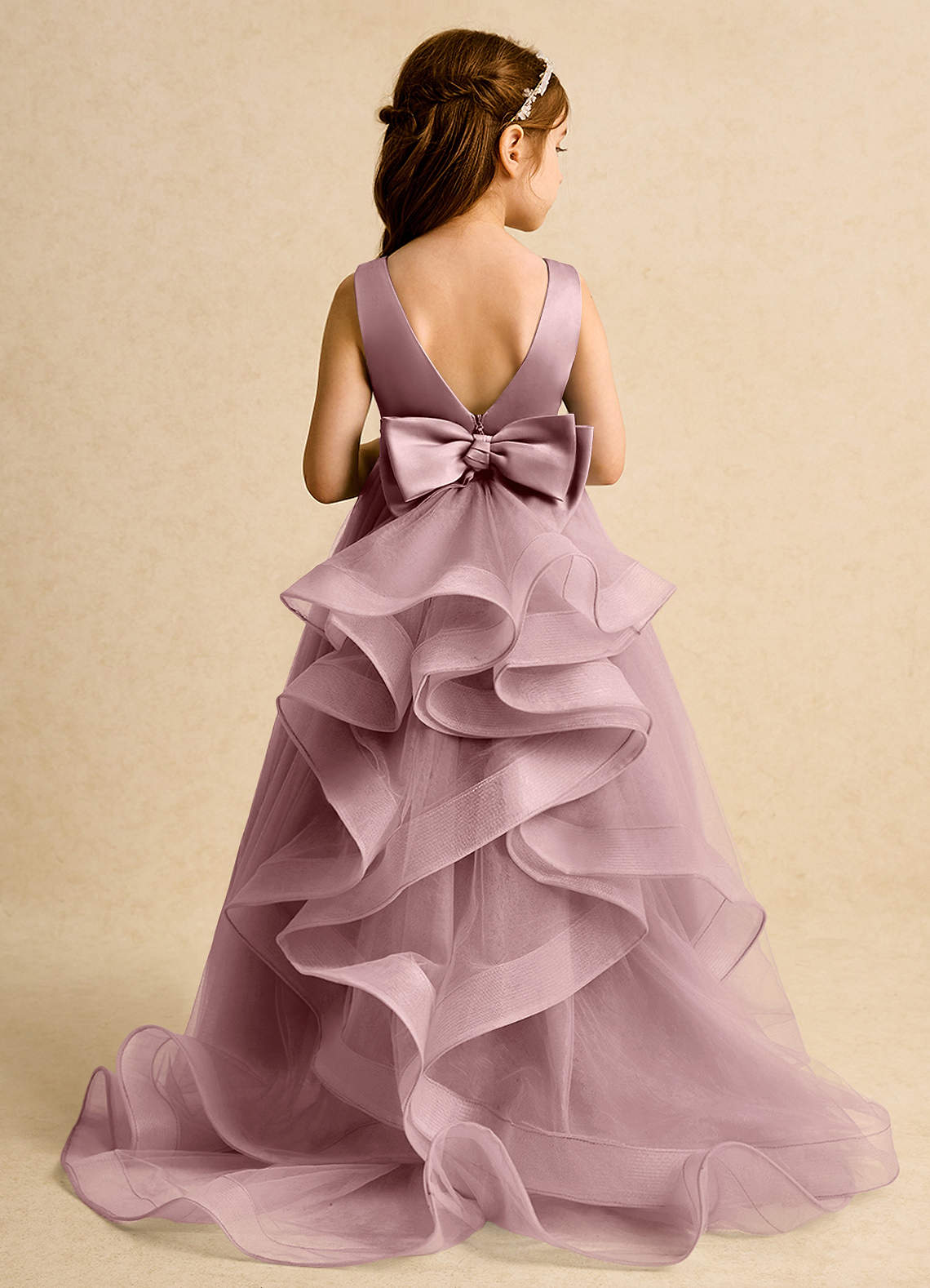 Azazie Lior Flower Girl Dresses Dusty Rose Ball-Gown Pleated Tulle Dress image7