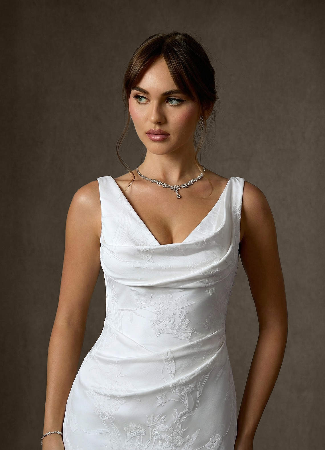 Azazie Hibiscus Wedding Dresses Diamond White Sheath Floral Jacquard Dress image2