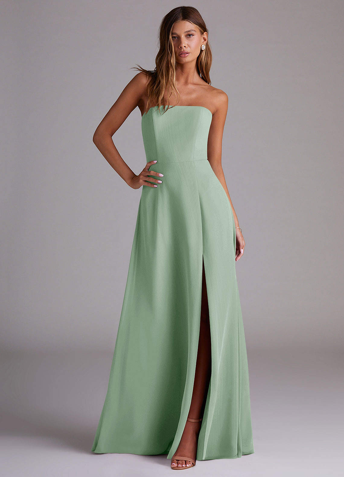 Azazie Wren At-home Try On Dresses Agave A-Line Side Slit Chiffon Convertible Dress image2