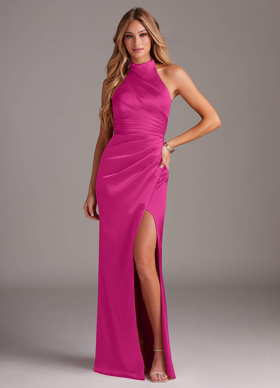 Azazie Jemma Brudtärnklänningar Klänning av Tubklänning i Stretch Satin Plisserad Fuchsia image1
