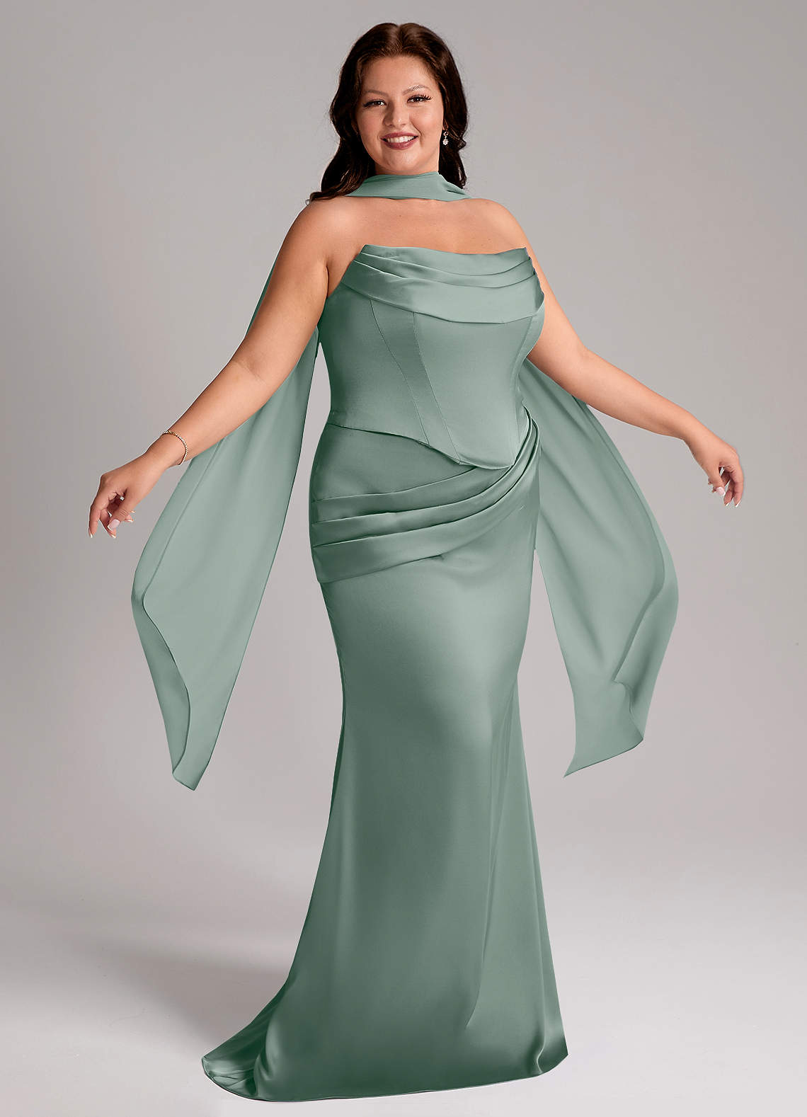 Azazie Sorrel Vestidos de damas de honor Vestido de Salvia Plateada de Satén Elástico de Corte Sirena Convertible con Sin tirantes image9