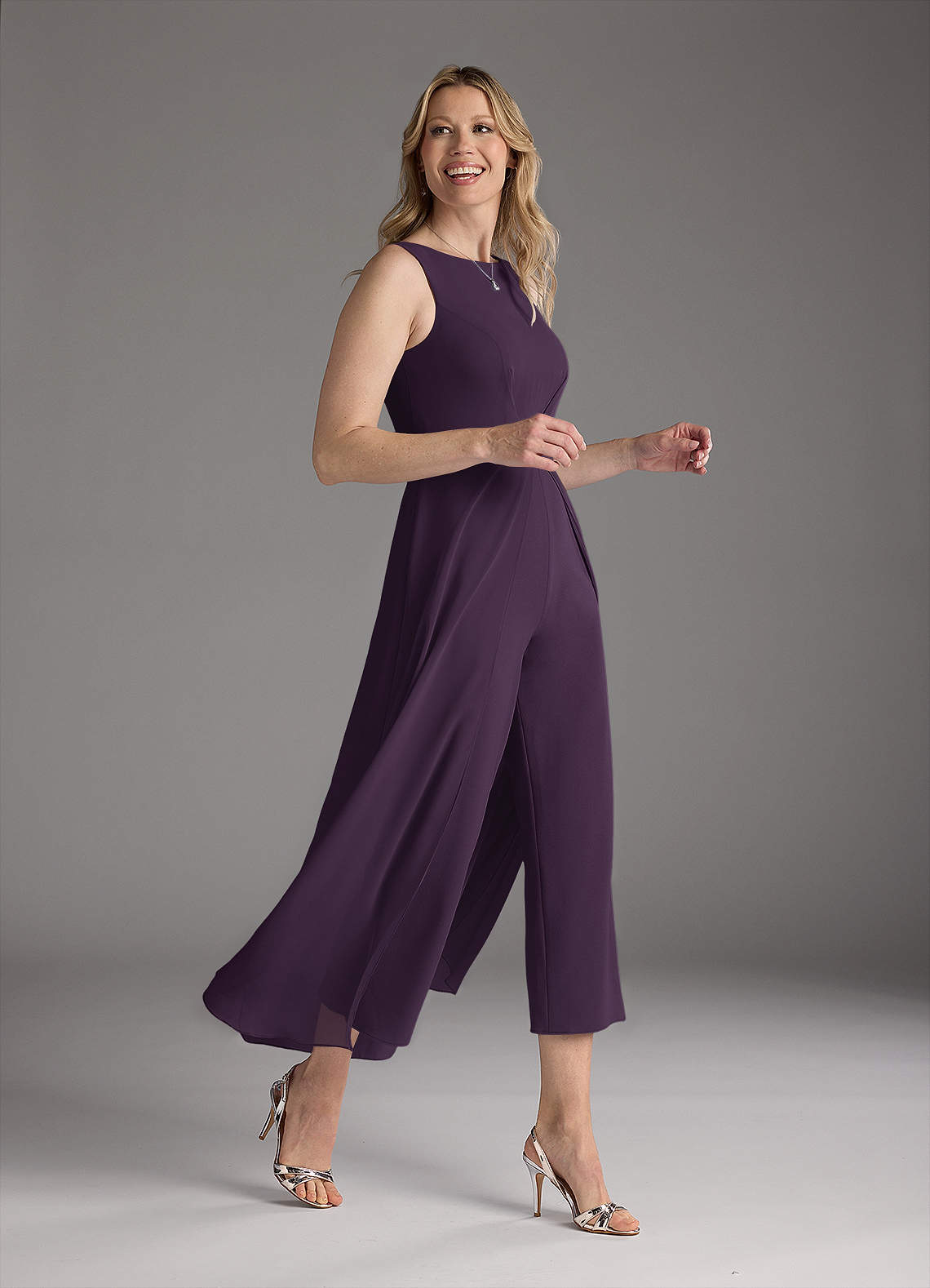 Azazie Anitta Mother of the Bride Dresses Plum Jumpsuit/Pantsuit Pleated Stretch Crepe Dress image3