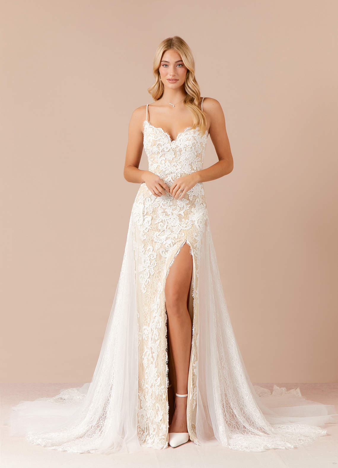 Azazie Mireya Wedding Dresses Diamond White Champagne Sheath Sequins Tulle Dress image1