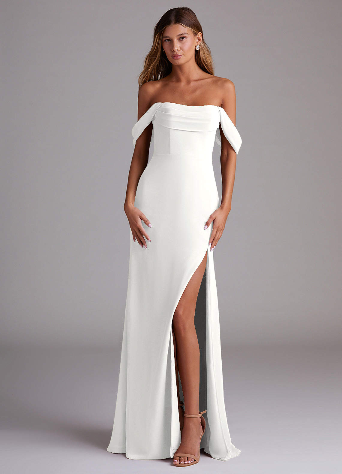 Azazie Saige Bridesmaid Dresses White A-Line Off the Shoulder Chiffon Convertible Dress image1