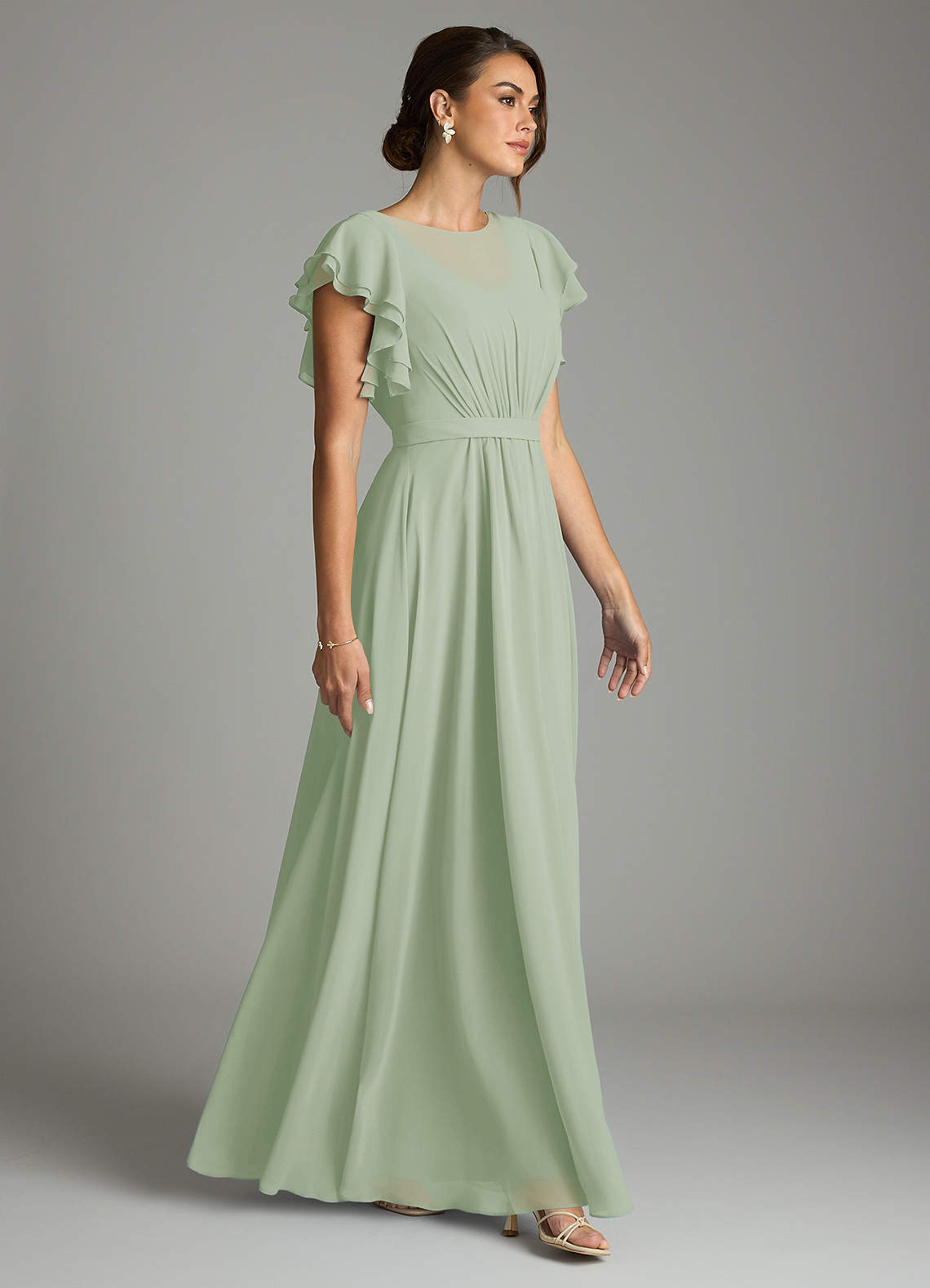 Azazie Daphne Modest Bridesmaid Dresses A-Line Ruffled Chiffon Floor-Length Dress image3