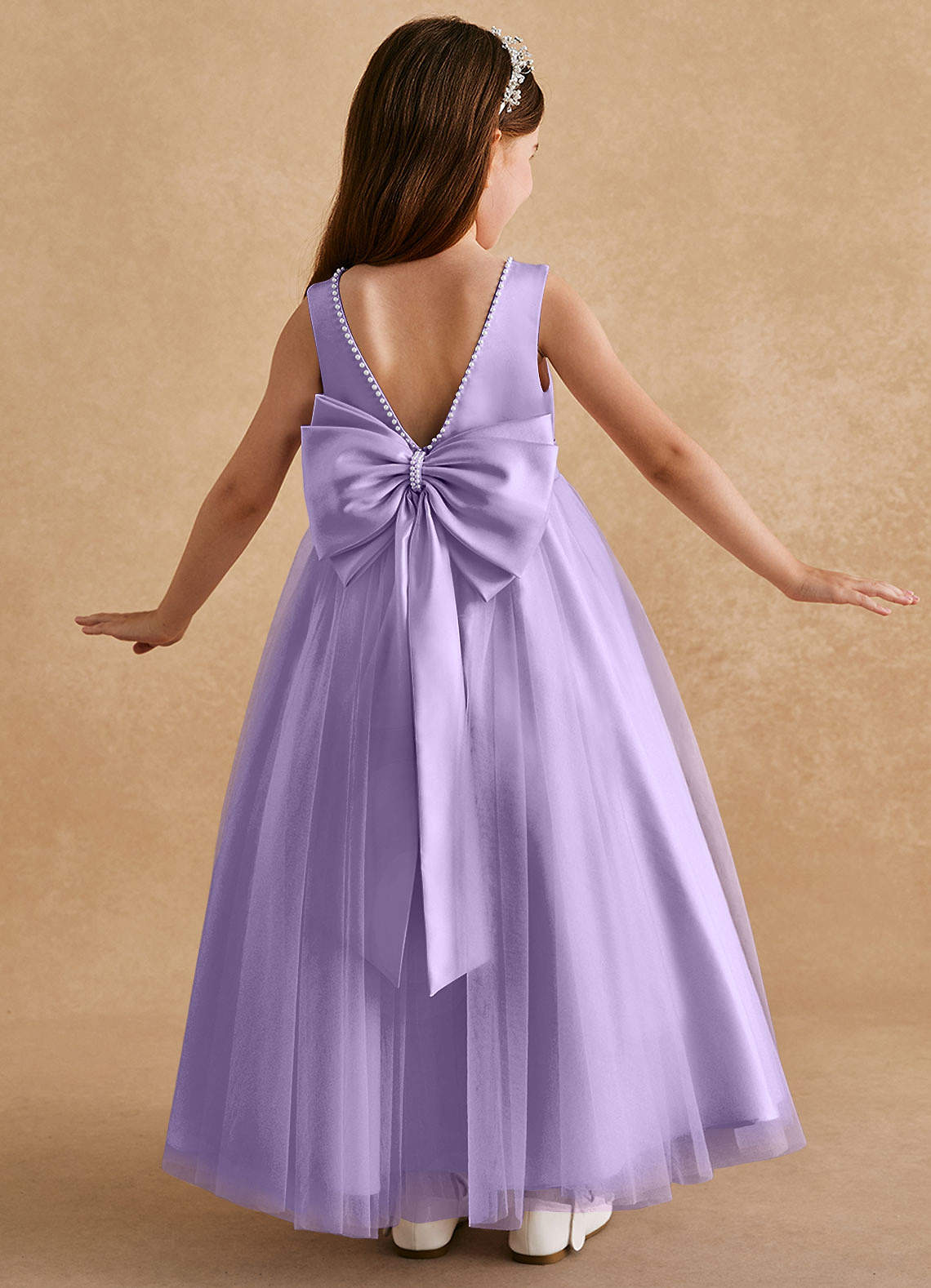 Azazie Cookie Flower Girl Dresses Lilac A-Line Bow Tulle Dress image1